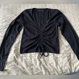 Black Ruched V-Neck Top